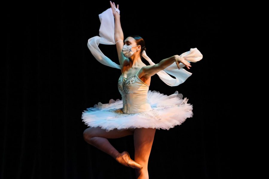 Draped in white silks, dance senior Tori Gilbert performs her ballet solo, “La Bayadere Variation,” pirouetting across the Brandt Black Box Theater for the first time since her sophomore year. “Were all just really excited to see them out there and showcasing their love, passion, and talent for dance,” Department Dean Heather Lescaille said. “This is a nice way for them to just decompress.”