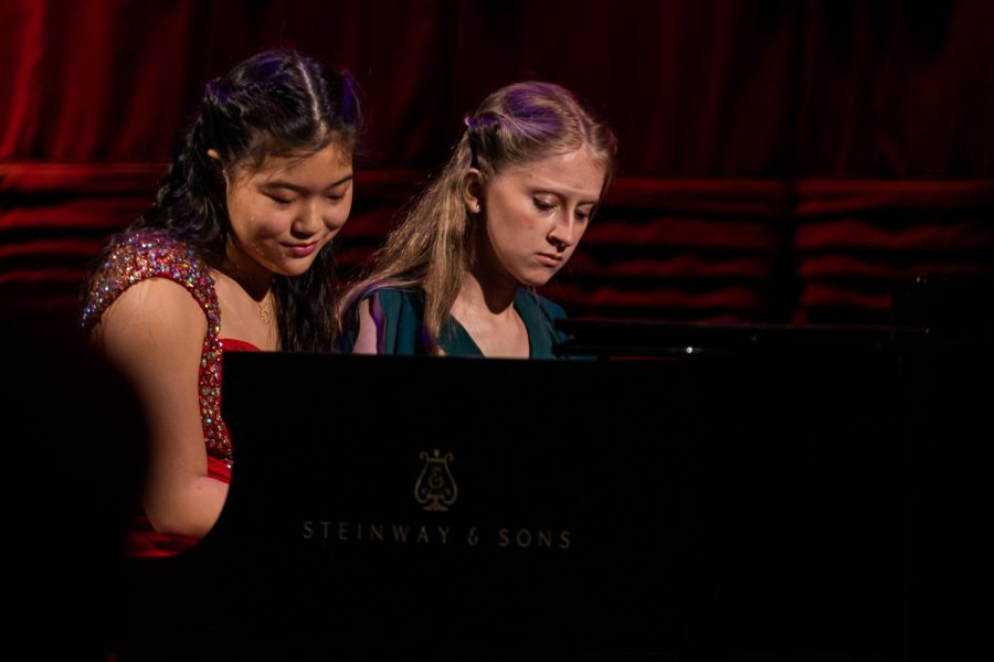 Piano freshmen Josetta Wang and Hannah Zimmerman play “Linus and Lacy” in their first Prism.