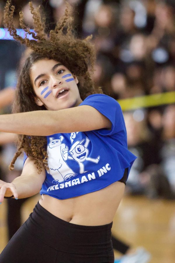 During the 2020 Spirit Week, dance junior Alyssa Dicembrino partakes in the freshman pep rally dance.


