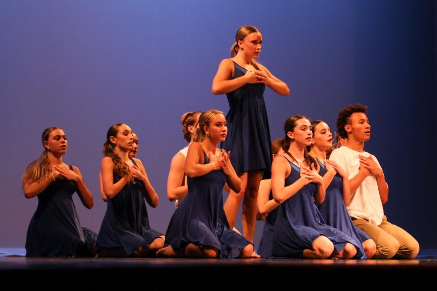 Standing in the middle of her peers, dance senior Zoe Revennaugh dances to the piece she choreographed, titled “Zoe’s Dance.”
