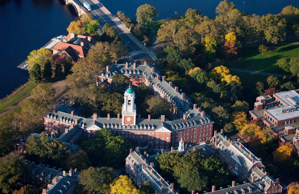 An aerial view of the Harvard Campus featuring Eliot House Clock Tower along Charles River, in Cambridge, Boston, Massachusetts. (Joe Sohm/Dreamstime/TNS)