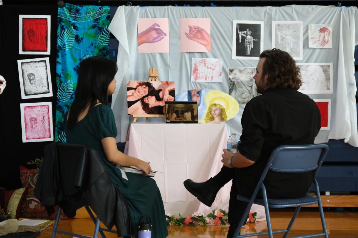 Visual and digital media seniors had the opportunity to display their artwork in the gym, where college representatives could view and critique their work. Students who were not seniors could also bring their work to tables around the gym to be critiqued. 