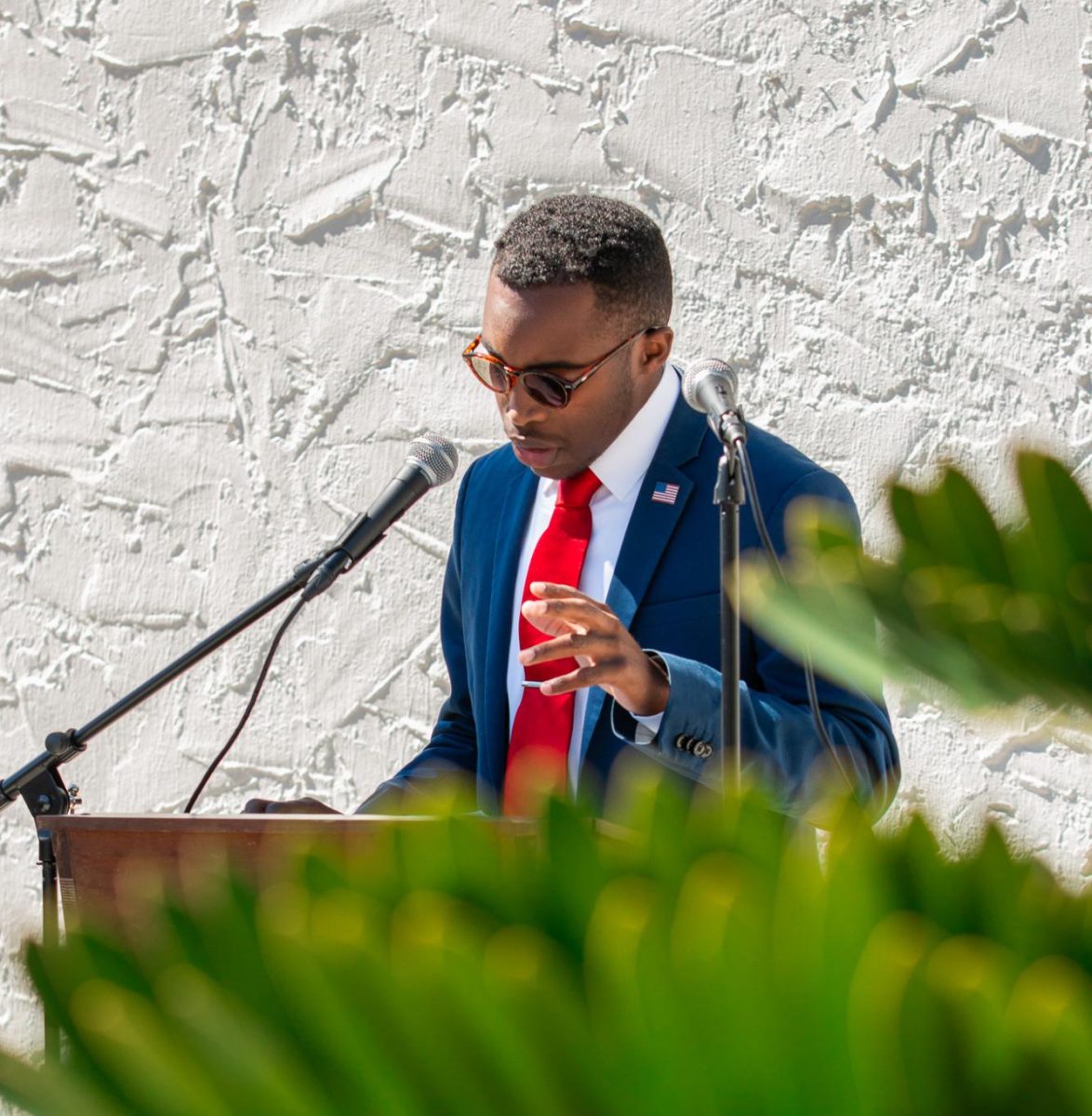 Dressed as former U.S President Barack Obama, communications senior Josiah Manners delivers the same inaugural address as Obama did in 2009. BSU chose Josiah to play the role, which was important to  him. “I was asked to do it, and it was a huge honor and responsibility. We don’t take things lightly. I definitely don’t,” Manners said.
