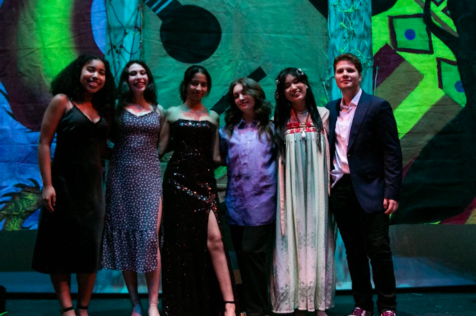 Former cultural club officers Jasmine Mullings, Sophie Burnston, Jacqueline Alvarado, Alyssa McIntosh, Kaitlin Xia, and Ben Levkovitz pose together.