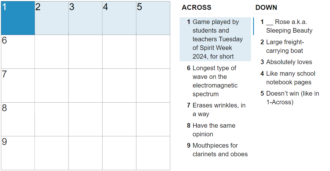 Spirit Week Mini Crossword #1