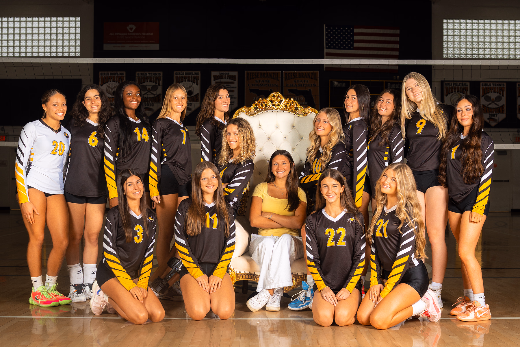 Posed photo of the varsity girls volleyball team.