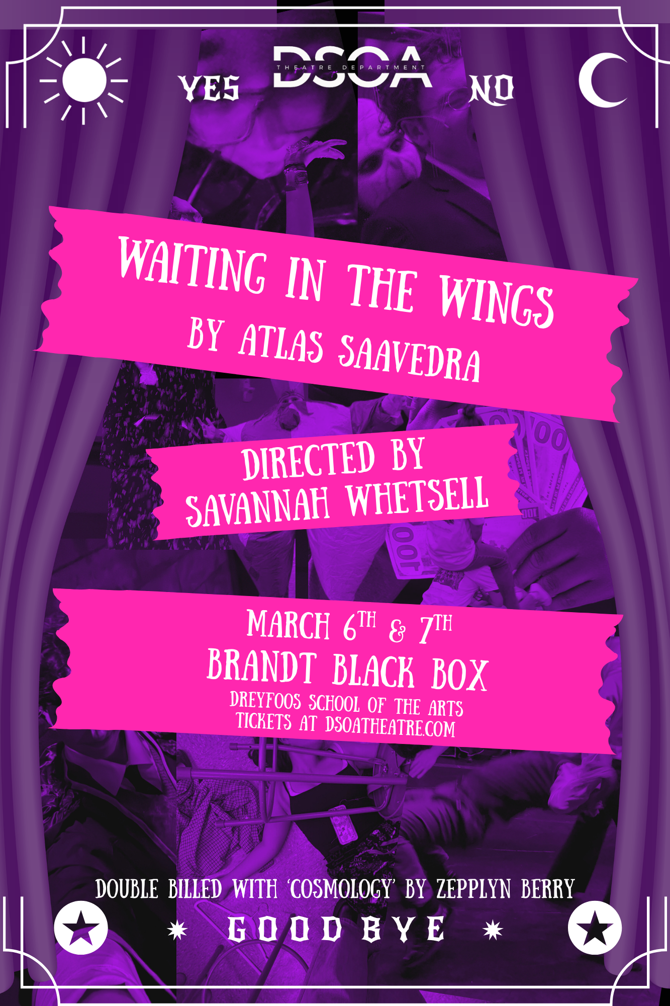 Invitation poster for “Waiting In The Wings” written by Atlas Saavedra. Courtesy of Dreyfoos Theatre Department.
